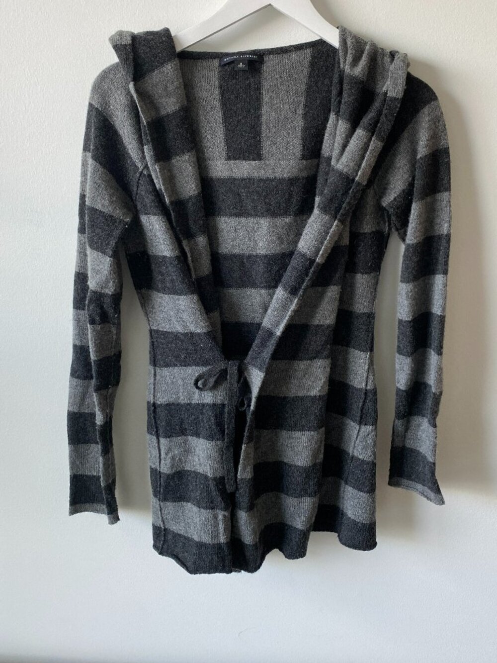 Banana Republic Gray Striped Hooded Open Cardigan Tie Front Sweater | Size S